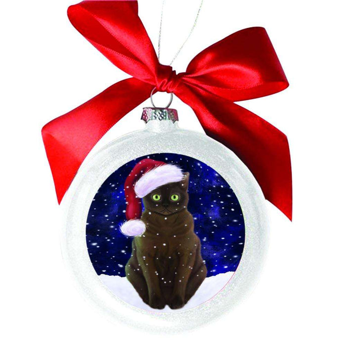 Let it Snow Christmas Holiday American Bermese Zibeline Cat White Round Ball Christmas Ornament WBSOR48392