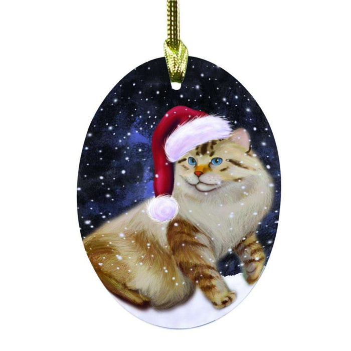 Let it Snow Christmas Holiday American Bobtail Cat Oval Glass Christmas Ornament OGOR48393