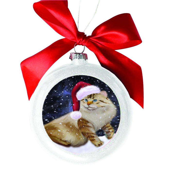 Let it Snow Christmas Holiday American Bobtail Cat White Round Ball Christmas Ornament WBSOR48393