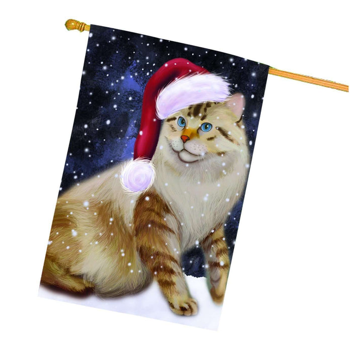 Let it Snow Christmas Holiday American Bobtail Dog Wearing Santa Hat House Flag