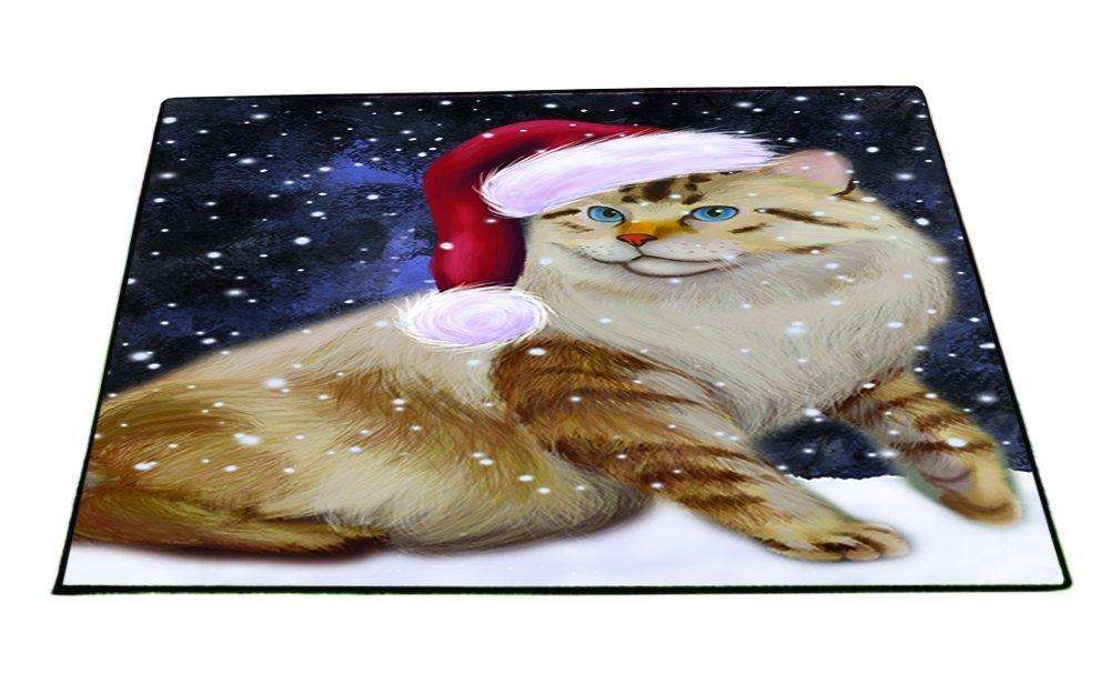 Let it Snow Christmas Holiday American Bobtail Dog Wearing Santa Hat Indoor/Outdoor Floormat