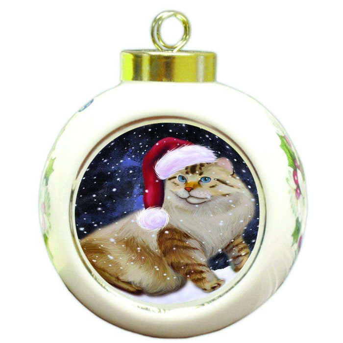 Let it Snow Christmas Holiday American Bobtail Dog Wearing Santa Hat Round Ball Ornament D300