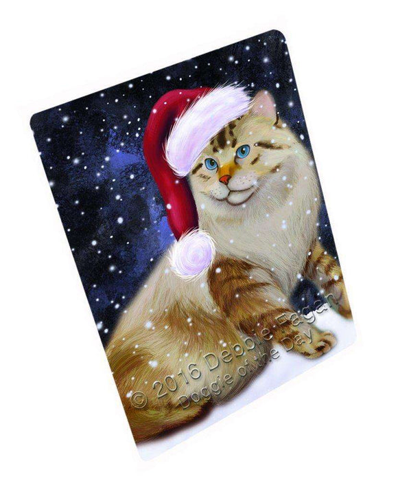 Let it Snow Christmas Holiday American Bobtail Dog Wearing Santa Hat Tempered Cutting Board