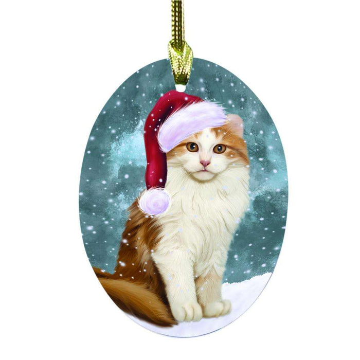 Let it Snow Christmas Holiday American Curl Cat Oval Glass Christmas Ornament OGOR48390