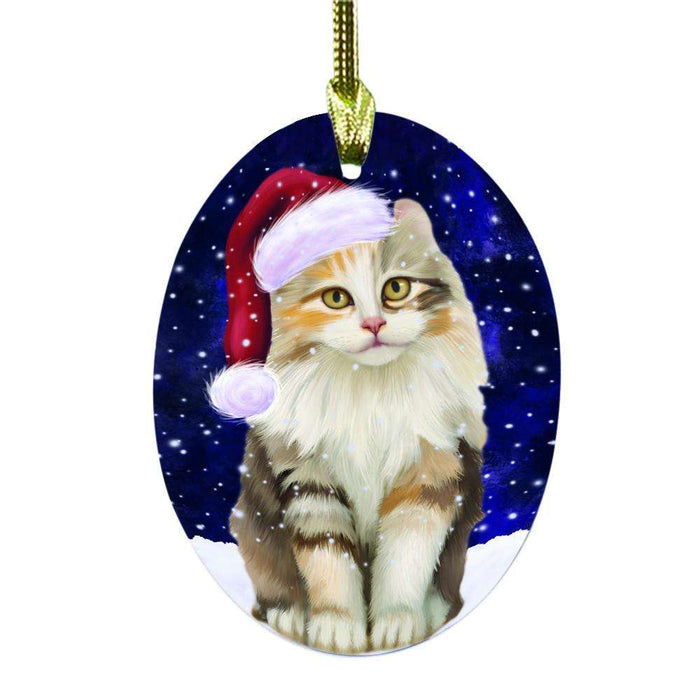 Let it Snow Christmas Holiday American Curl Cat Oval Glass Christmas Ornament OGOR48394