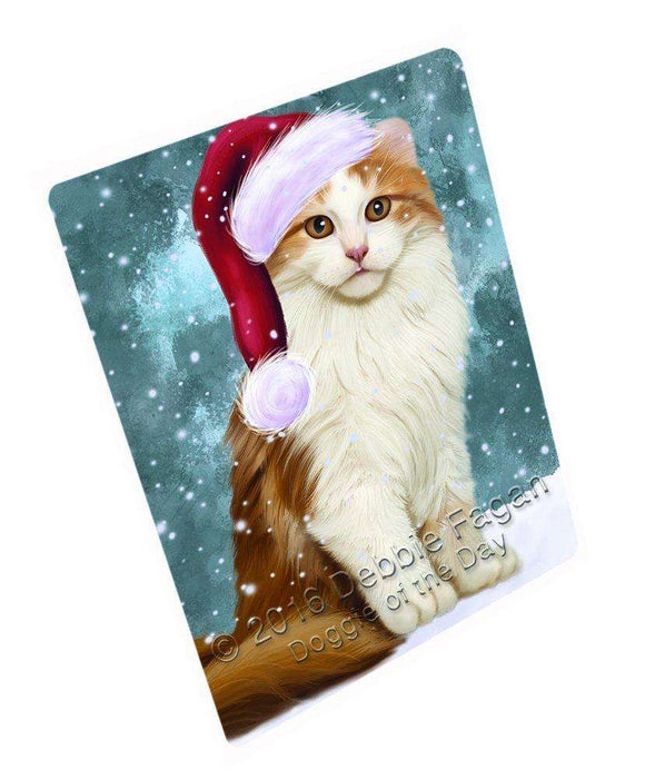 Let it Snow Christmas Holiday American Curl Cat Wearing Santa Hat Art Portrait Print Woven Throw Sherpa Plush Fleece Blanket