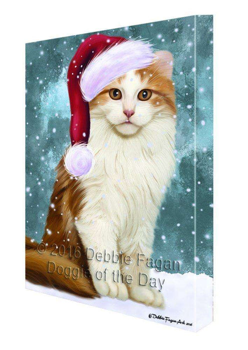 Let it Snow Christmas Holiday American Curl Cat Wearing Santa Hat Canvas Wall Art
