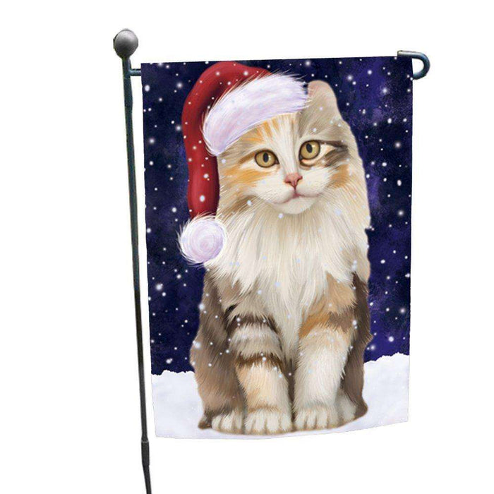 Let it Snow Christmas Holiday American Curl Cat Wearing Santa Hat Garden Flag