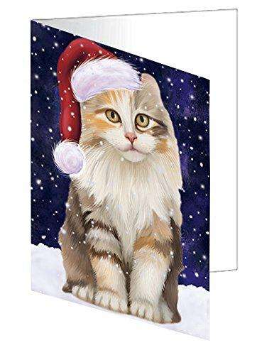Let it Snow Christmas Holiday American Curl Cat Wearing Santa Hat Handmade Artwork Assorted Pets Greeting Cards and Note Cards with Envelopes for All Occasions and Holiday Seasons D364