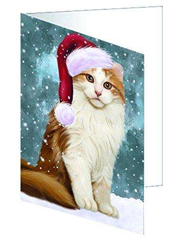 Let it Snow Christmas Holiday American Curl Cat Wearing Santa Hat Handmade Artwork Assorted Pets Greeting Cards and Note Cards with Envelopes for All Occasions and Holiday Seasons