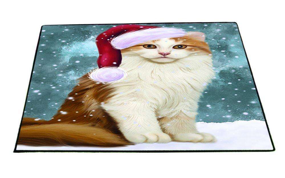 Let it Snow Christmas Holiday American Curl Cat Wearing Santa Hat Indoor/Outdoor Floormat