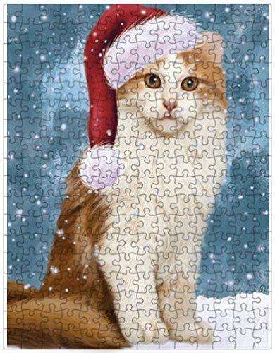 Let it Snow Christmas Holiday American Curl Cat Wearing Santa Hat Puzzle with Photo Tin