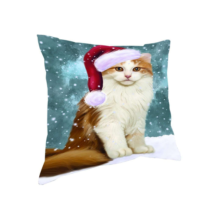 Let it Snow Christmas Holiday American Curl Cat Wearing Santa Hat Throw Pillow