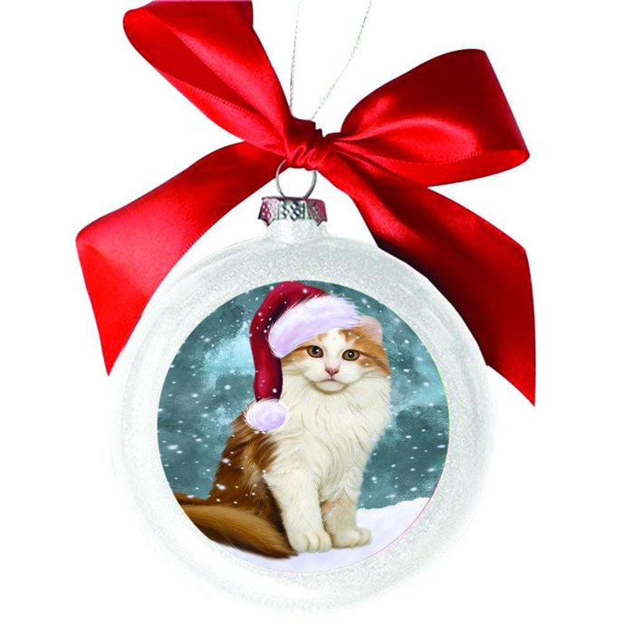 Let it Snow Christmas Holiday American Curl Cat White Round Ball Christmas Ornament WBSOR48390