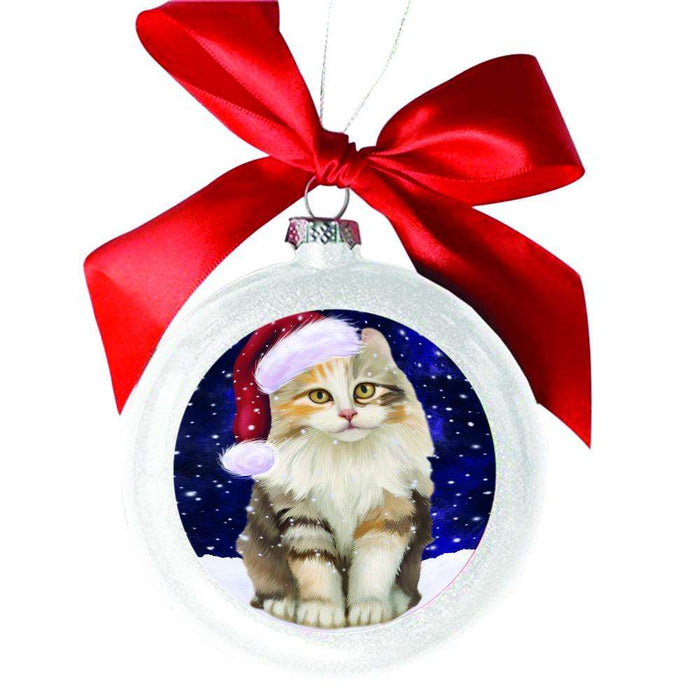 Let it Snow Christmas Holiday American Curl Cat White Round Ball Christmas Ornament WBSOR48394