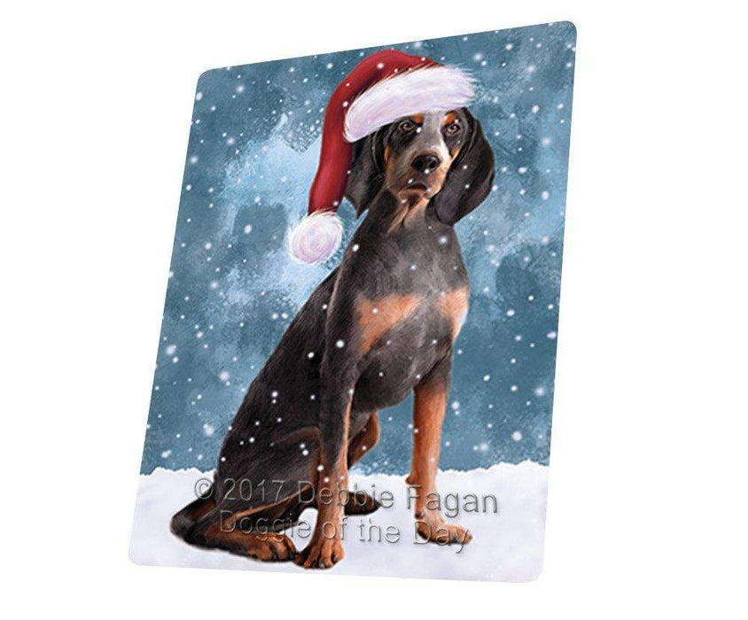 Let it Snow Christmas Holiday American English Coonhound Dog Wearing Santa Hat Art Portrait Print Woven Throw Sherpa Plush Fleece Blanket D051
