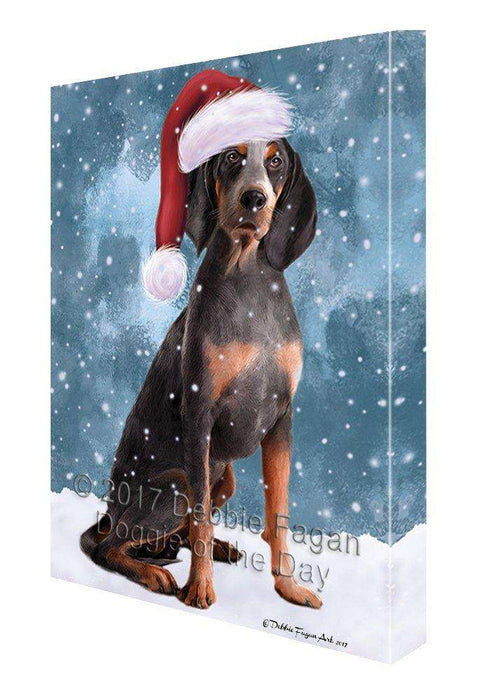 Let it Snow Christmas Holiday American English Coonhound Dog Wearing Santa Hat Canvas Wall Art