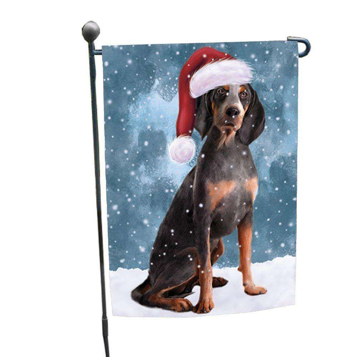 Let it Snow Christmas Holiday American English Coonhound Dog Wearing Santa Hat Garden Flag