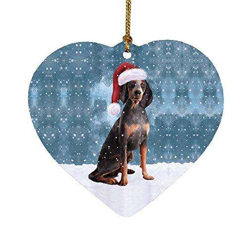 Let it Snow Christmas Holiday American English Coonhound Dog Wearing Santa Hat Heart Ornament D259