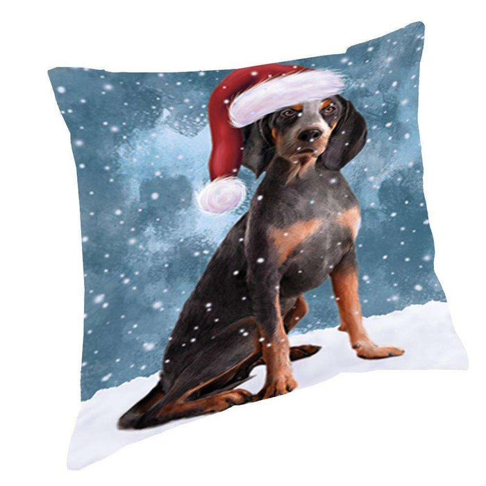 Let it Snow Christmas Holiday American English Coonhound Dog Wearing Santa Hat Throw Pillow D417
