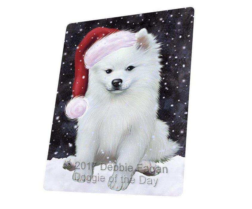 Let it Snow Christmas Holiday American Eskimo Dog Wearing Santa Hat Art Portrait Print Woven Throw Sherpa Plush Fleece Blanket D097
