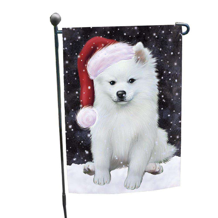 Let it Snow Christmas Holiday American Eskimo Dog Wearing Santa Hat Garden Flag FLG098
