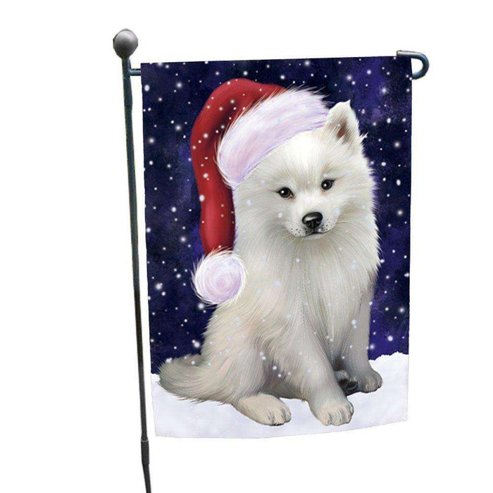 Let it Snow Christmas Holiday American Eskimo Dog Wearing Santa Hat Garden Flag FLG099