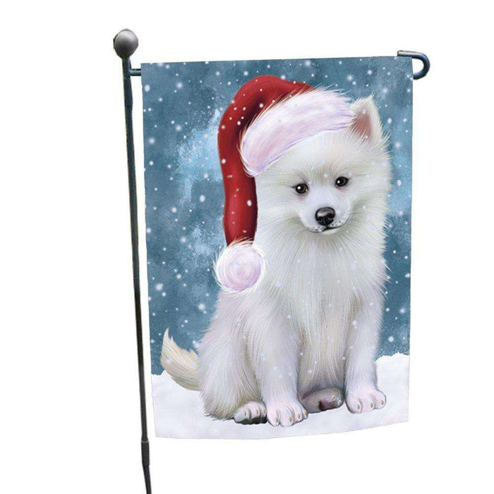 Let it Snow Christmas Holiday American Eskimo Dog Wearing Santa Hat Garden Flag FLG100