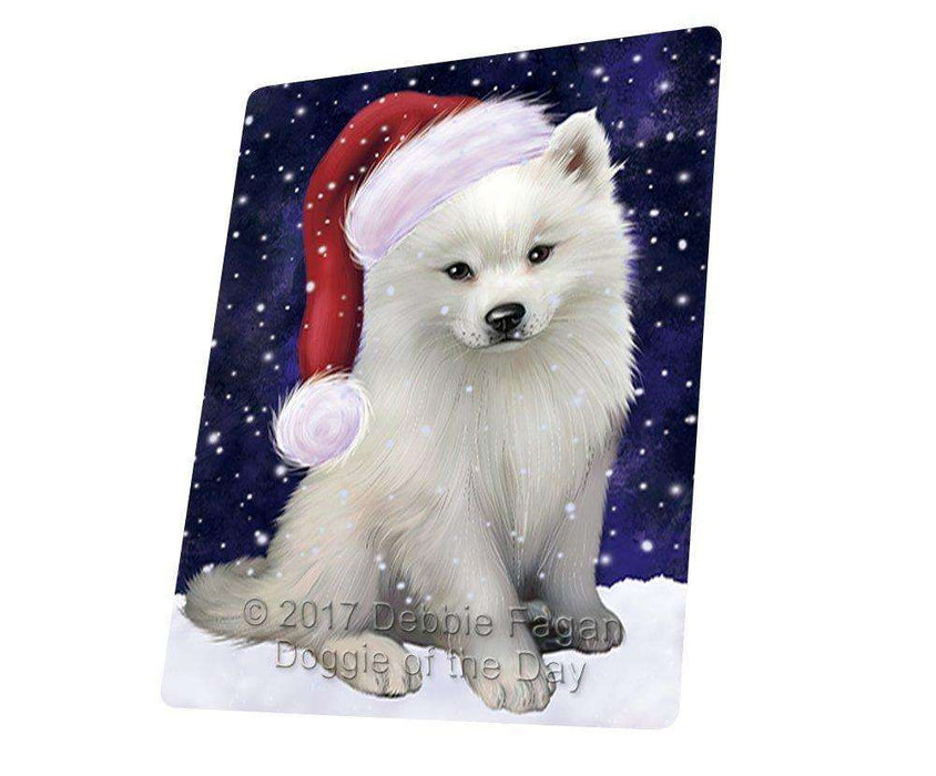 Let it Snow Christmas Holiday American Eskimo Dog Wearing Santa Hat Large Refrigerator / Dishwasher Magnet D098