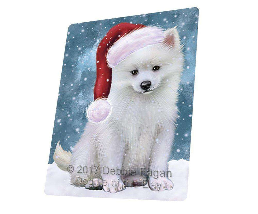 Let it Snow Christmas Holiday American Eskimo Dog Wearing Santa Hat Large Refrigerator / Dishwasher Magnet D099