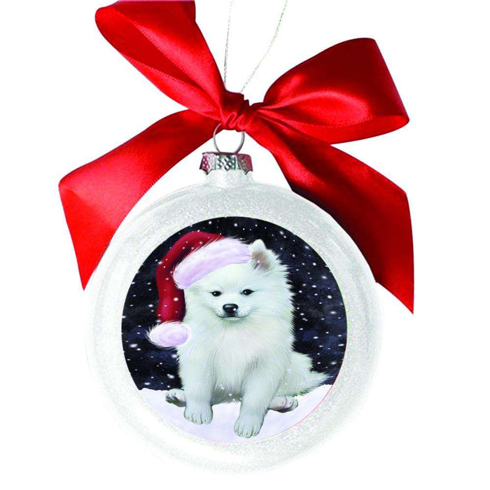 Let it Snow Christmas Holiday American Eskimo Dog White Round Ball Christmas Ornament WBSOR48396