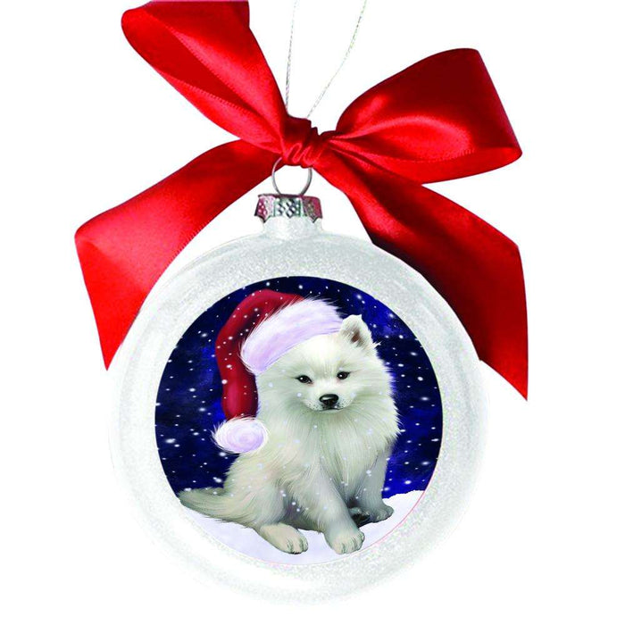Let it Snow Christmas Holiday American Eskimo Dog White Round Ball Christmas Ornament WBSOR48397