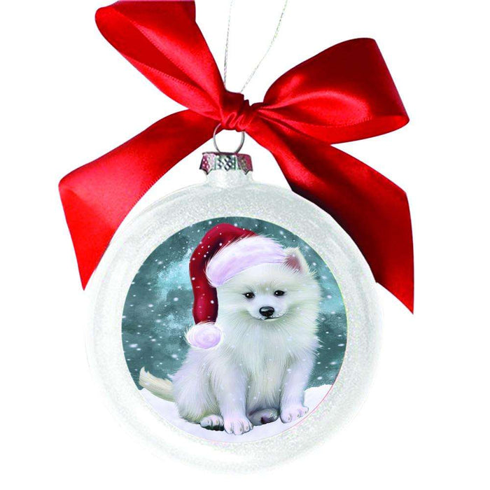 Let it Snow Christmas Holiday American Eskimo Dog White Round Ball Christmas Ornament WBSOR48398