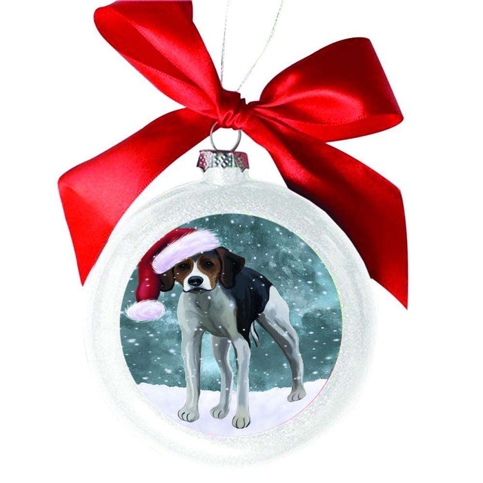 Let it Snow Christmas Holiday American Foxhound Dog White Round Ball Christmas Ornament WBSOR48391