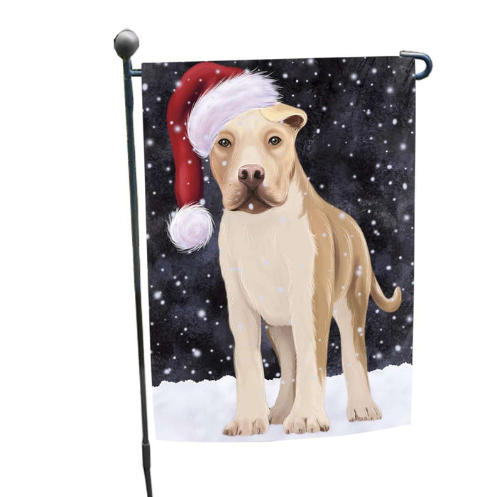 Let it Snow Christmas Holiday American Staffordshire Dog Wearing Santa Hat Garden Flag FLG010