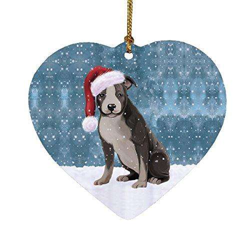 Let it Snow Christmas Holiday American Staffordshire Dog Wearing Santa Hat Heart Ornament D260