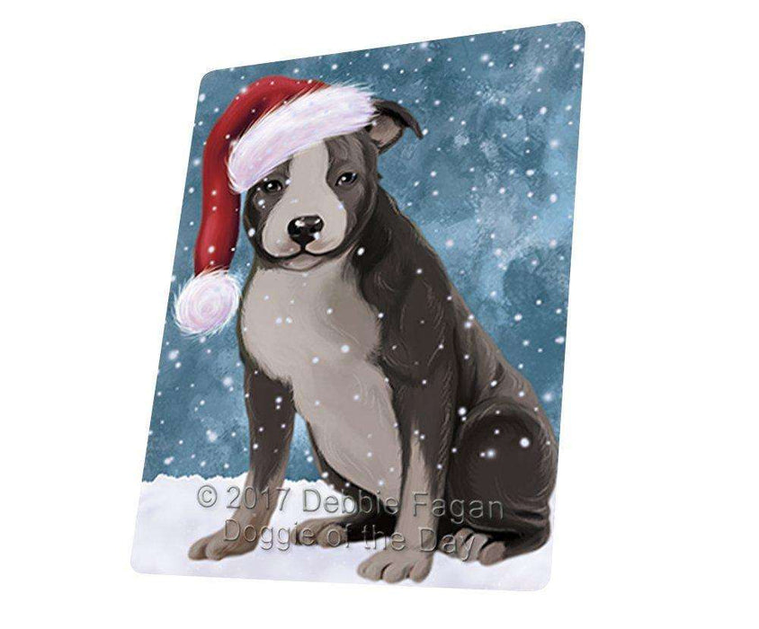 Let it Snow Christmas Holiday American Staffordshire Dog Wearing Santa Hat Large Refrigerator / Dishwasher Magnet D052