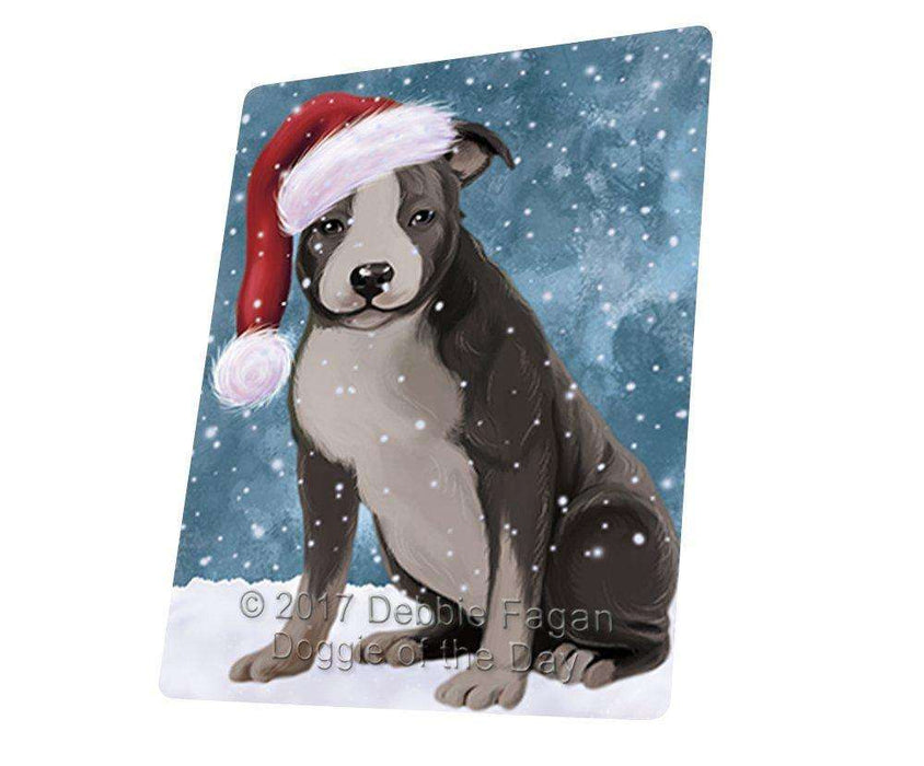 Let it Snow Christmas Holiday American Staffordshire Dog Wearing Santa Hat Tempered Cutting Board