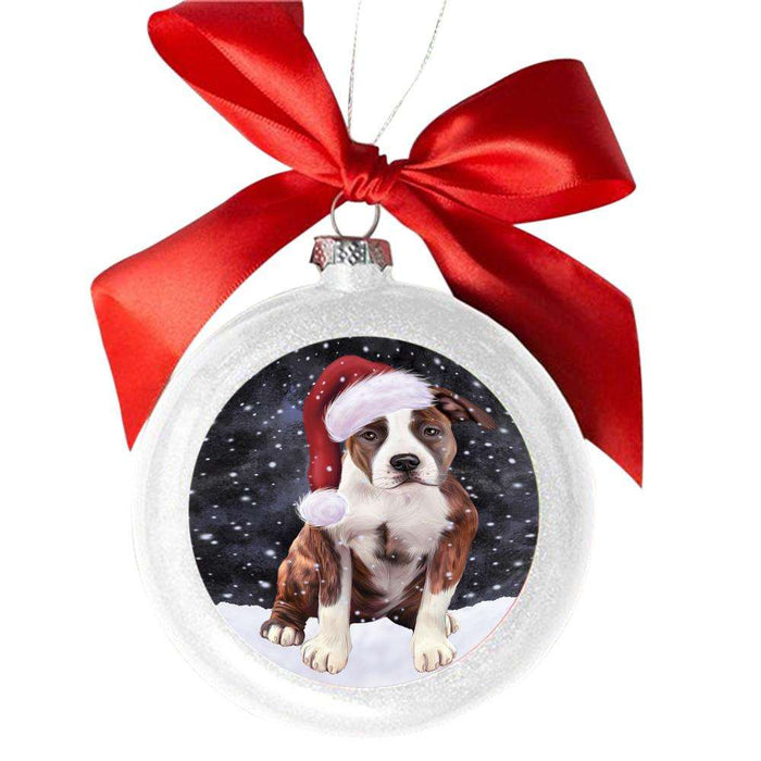 Let it Snow Christmas Holiday American Staffordshire Dog White Round Ball Christmas Ornament WBSOR48912