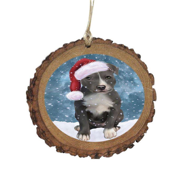 Let it Snow Christmas Holiday American Staffordshire Dog Wooden Christmas Ornament WOR48914