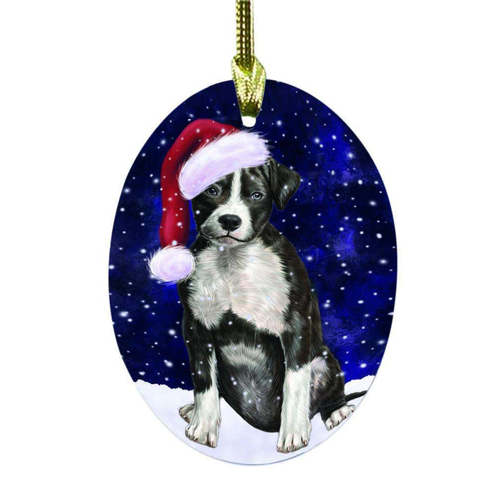 Let it Snow Christmas Holiday American Staffordshire Terrier Dog Oval Glass Christmas Ornament OGOR48372