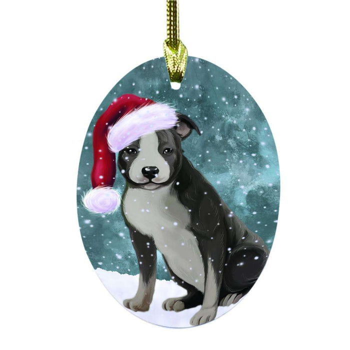 Let it Snow Christmas Holiday American Staffordshire Terrier Dog Oval Glass Christmas Ornament OGOR48400