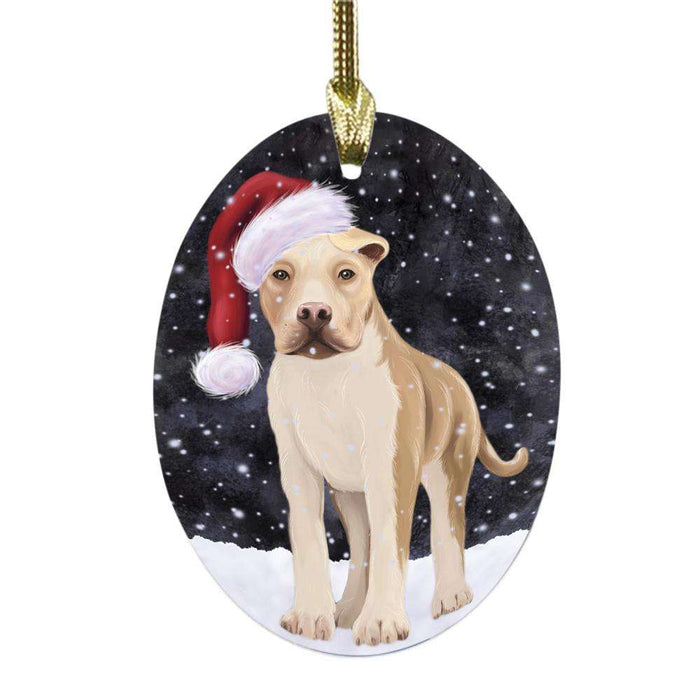Let it Snow Christmas Holiday American Staffordshire Terrier Dog Oval Glass Christmas Ornament OGOR48401