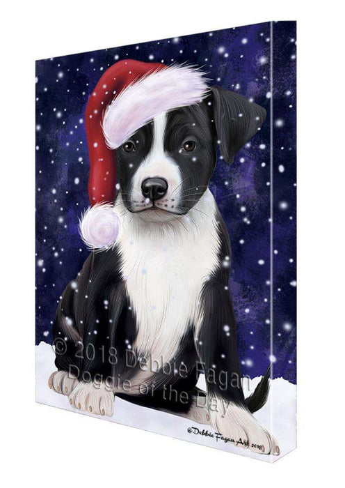 Let it Snow Christmas Holiday American Staffordshire Terrier Dog Wearing Santa Hat Canvas Print Wall Art Décor CVS106298
