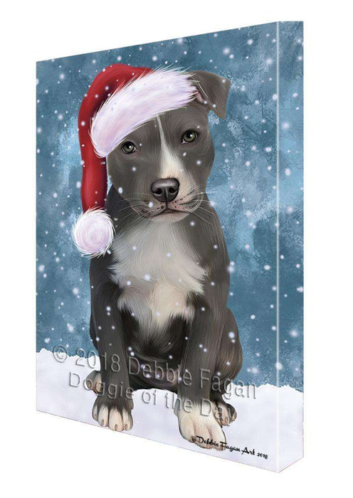 Let it Snow Christmas Holiday American Staffordshire Terrier Dog Wearing Santa Hat Canvas Print Wall Art Décor CVS106307