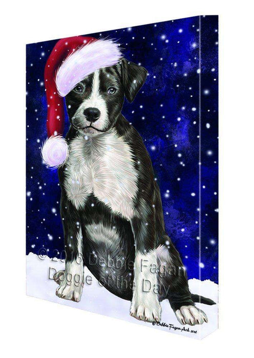 Let it Snow Christmas Holiday American Staffordshire Terrier Dog Wearing Santa Hat Canvas Wall Art