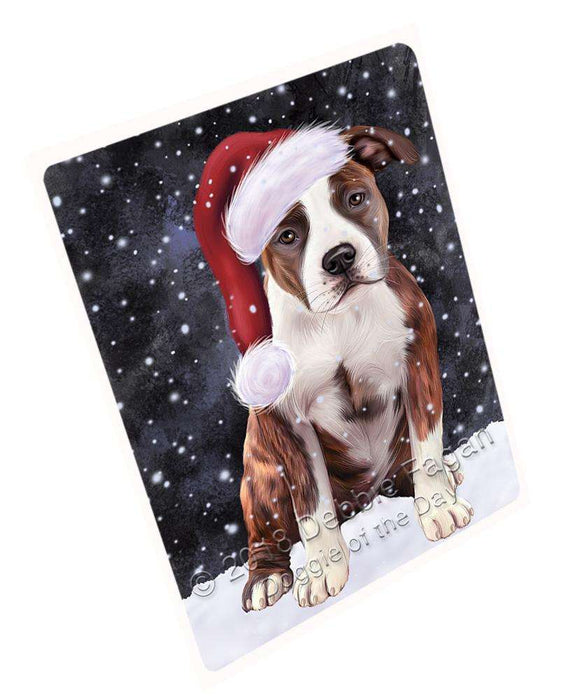 Let it Snow Christmas Holiday American Staffordshire Terrier Dog Wearing Santa Hat Cutting Board C67257