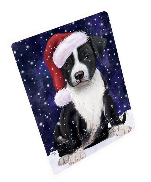 Let it Snow Christmas Holiday American Staffordshire Terrier Dog Wearing Santa Hat Cutting Board C67260