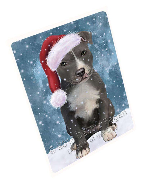Let it Snow Christmas Holiday American Staffordshire Terrier Dog Wearing Santa Hat Cutting Board C67263