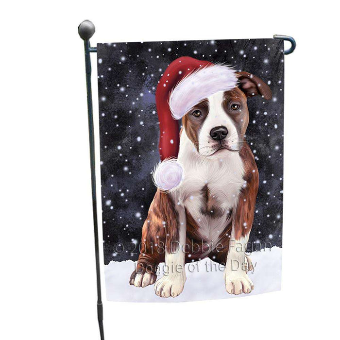 Let it Snow Christmas Holiday American Staffordshire Terrier Dog Wearing Santa Hat Garden Flag GFLG54333